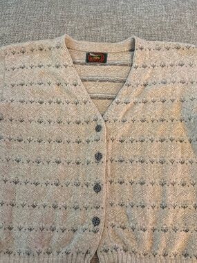 Striped V-Neck Cardigan Sweater - Light Beige